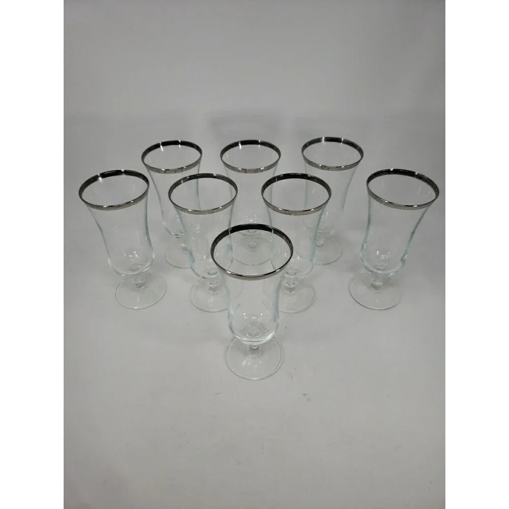 French Crystal Platinum Rim Cocktail or Dessert Parfait Glasses Marked France